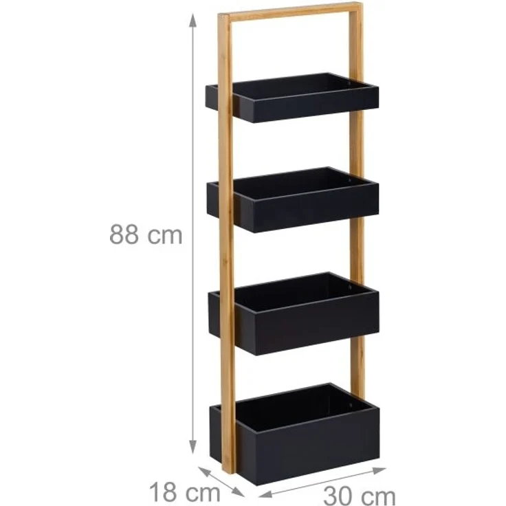 Relaxdays Badregal mit 4 Ablagen, Bambus schwarz / natur, 30 x 18 x 88 cm – Bild 4
