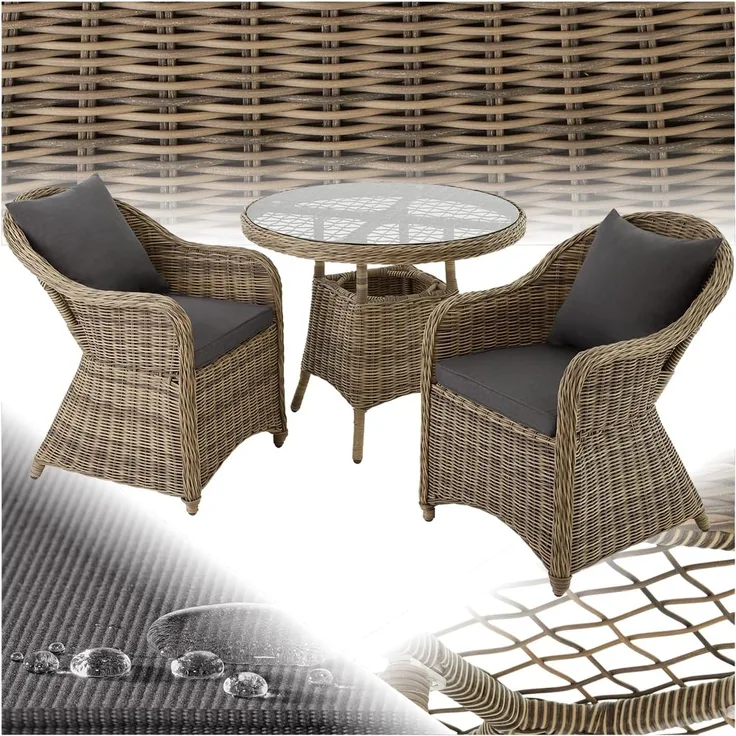 tectake Aluminium Rattan Sitzgruppe Zürich 2+1