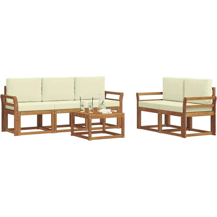 vidaXL Outdoor-Sofagarnitur mit Kissen 6 pcs Natur und Creme 3366008 – Bild 3