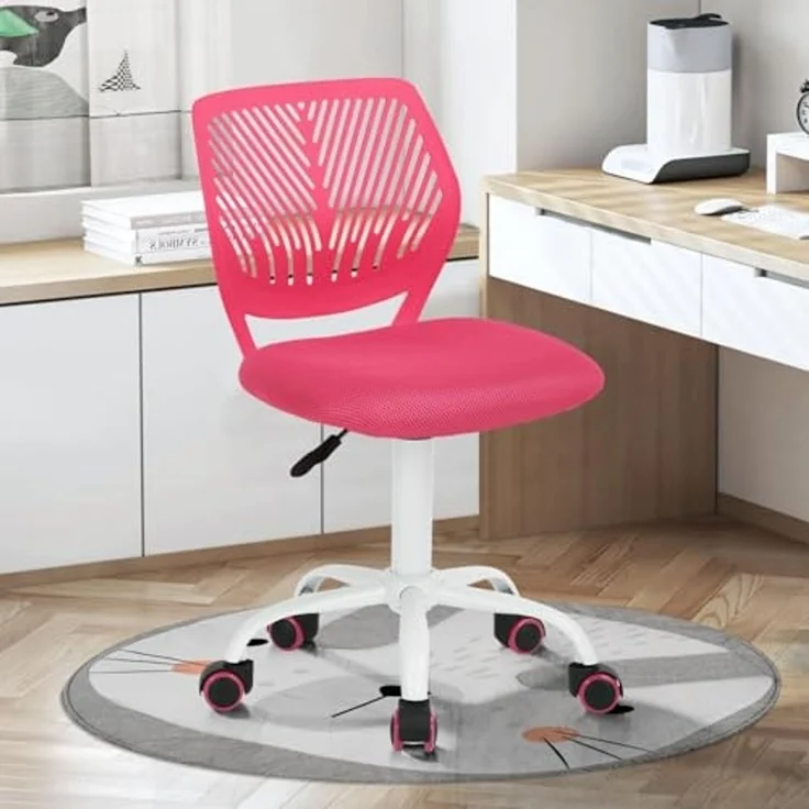 FurnitureR Kinder Schreibtischstuhl, Verstellbarer Höhendrehstuhl mit kleinem Loch Rückenlehne Design, geeignet für Kinderzimmer oder Arbeitszimmer, Rosa – Bild 7