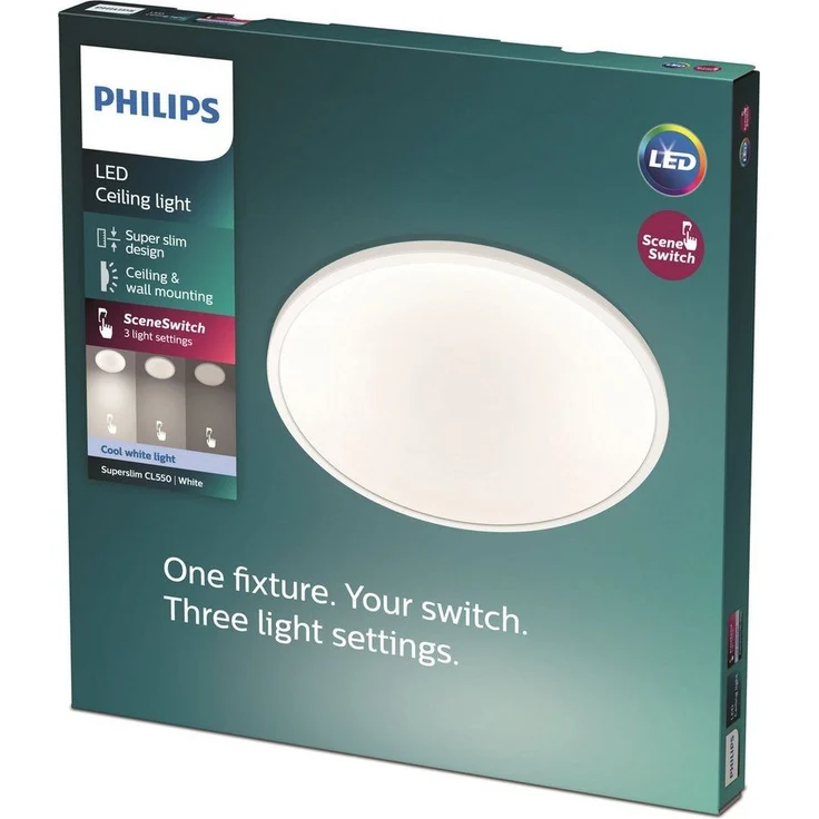 Philips Superslim CL550 Ceiling lamp Ø250 mm LED 15W 2700K SceneSwitch IP44, White – Bild 2