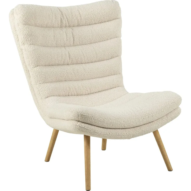 AC Design Furniture Grady Loungestuhl in Cream, Polsterstuhl in Weicher Teddy-Optik und Holzbeinen, Ohrensessel im Modernen Skandinavischen Retro Stil für Wohnzimmer, Schlafzimmer, Büro
