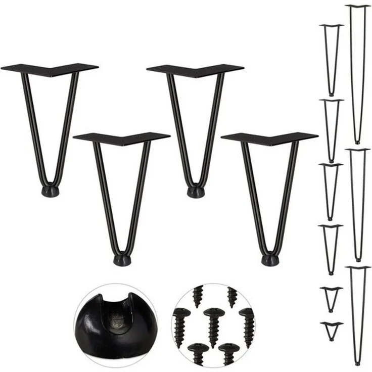 relaxdays Tischbein 4er Set Hairpin Legs mit 2 Streben, 30 cm - 2 Stangen – Bild 4