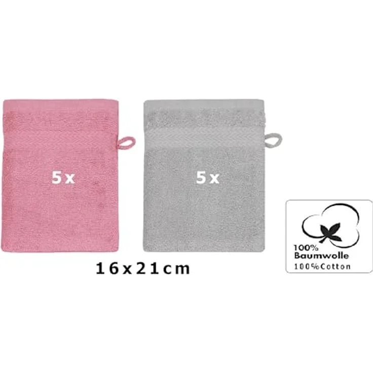 Betz Waschhandschuh 10 Stück Premium 16x21 cm Farbe Altrosa und Silbergrau, (10-St) – Bild 3