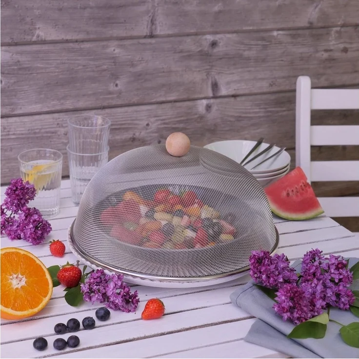 esschert design Fliegenhaube, Edelstahl Fliegenhaube mit Holzknauf, Ø43 cm Tellerhaube schwarz – Bild 2