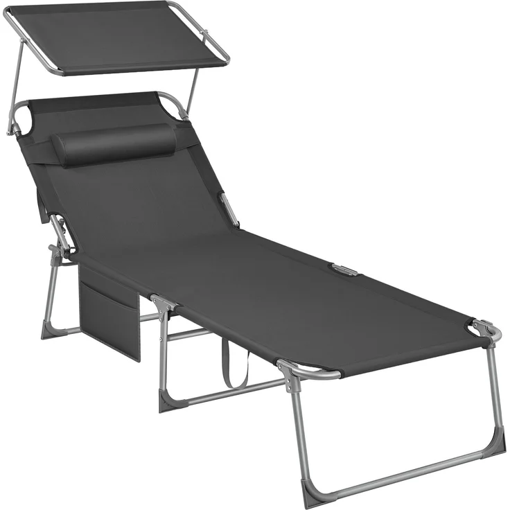 Songmics Gartenliege klappbar, mit Kopfstütze und verstellbarer Rückenlehne, 1x Sonnenliege, ohne Seitentasche, Dunkelgrau, 71 x 200 x 38 cm – Bild 1