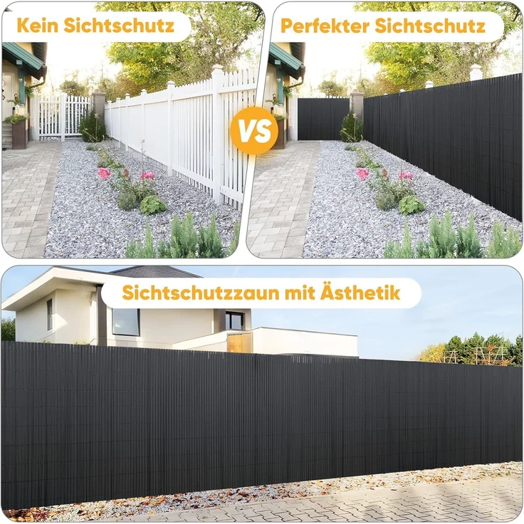 PVC Sichtschutzmatte Balkon Sichtschutz Doppelte Verstärkung Sichtschutzzaun Ohne Bohren Anthrazit, 140x500 cm – Bild 8