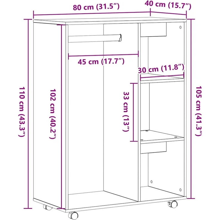 vidaXL Kleiderschrank Schwarze Eiche 80 x 40 x 110 cm Holzwerkstoff 862068 – Bild 9
