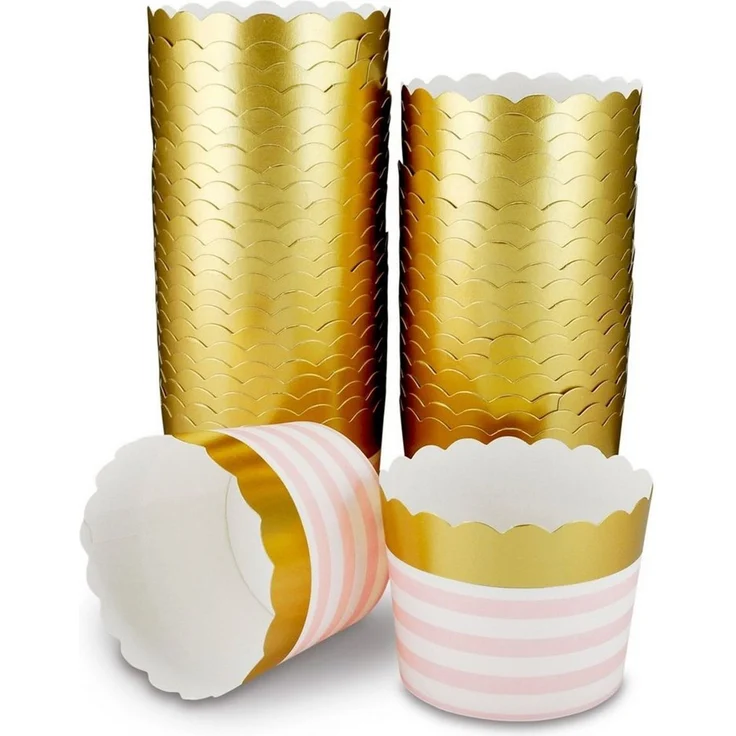 Frau WUNDERVoll Muffinform 25 Muffin Backformen, gold rosa Streifen, Durchmesser 6,1 cm / Muffinb, (25-tlg) – Bild 1
