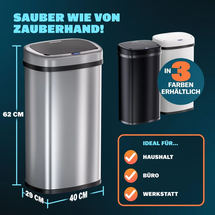 MONZANA® Mülleimer mit Sensor Küche 50L Silber – Bild 3