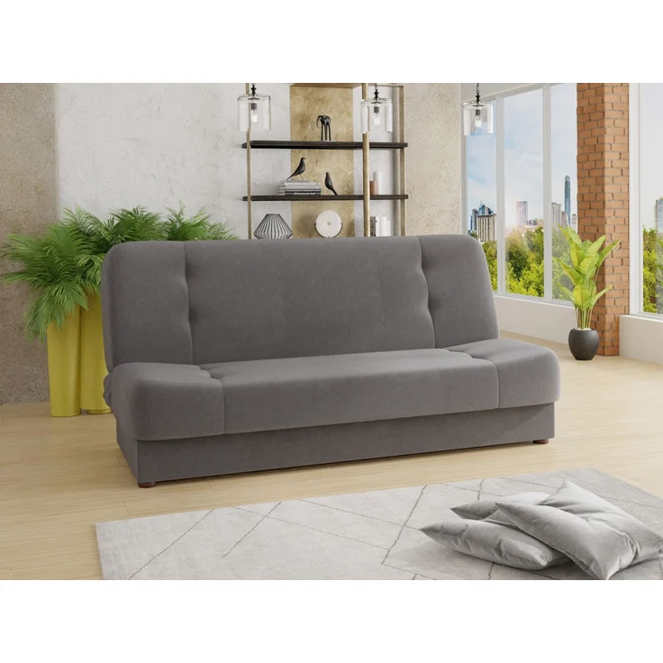 Schlafsofa Sena - Sofa mit Schlaffunktion und Bettkasten, Velours Stoff, Bettsofa mit Bonell-Federkern, Couch (Grau (Manila 16)) – Bild 1