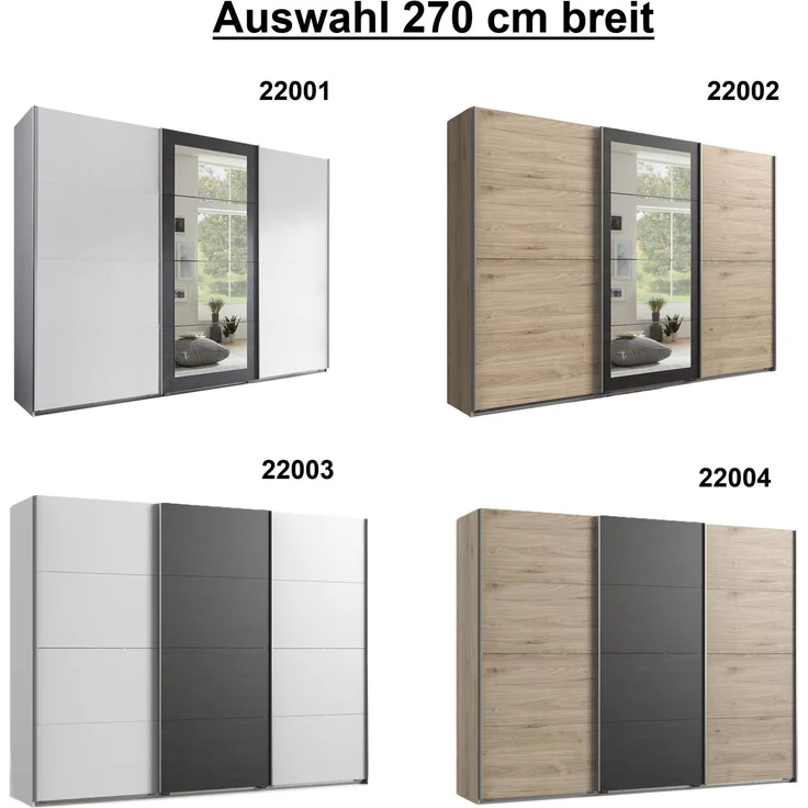 Schwebetürenschrank Kleiderschrank 270 cm 3-türig mit Zubehör in Weiß mit Grau – Bild 7