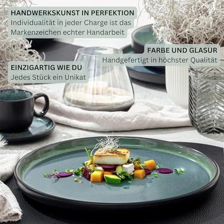 Sänger Malmö Tafelservice, 24-teilig, Steingut, kratzfest, rund, grün, inkl. 6x Speiseteller, 6x Dessertteller, 6x Schalen, 6x Pastaschalen – Bild 5
