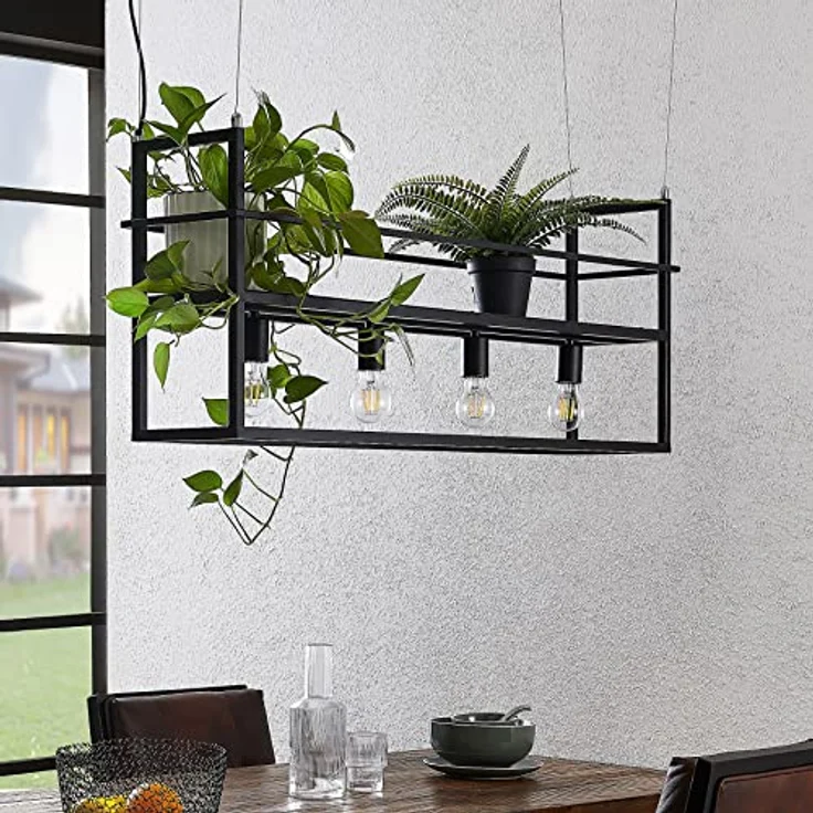 Lindby Pendelleuchte 'Grisela', Vintage Hängelampe aus schwarzem Metall mit 4x E27 Fassungen und Ablagefläche, für Wohnzimmer & Esszimmer – Bild 4