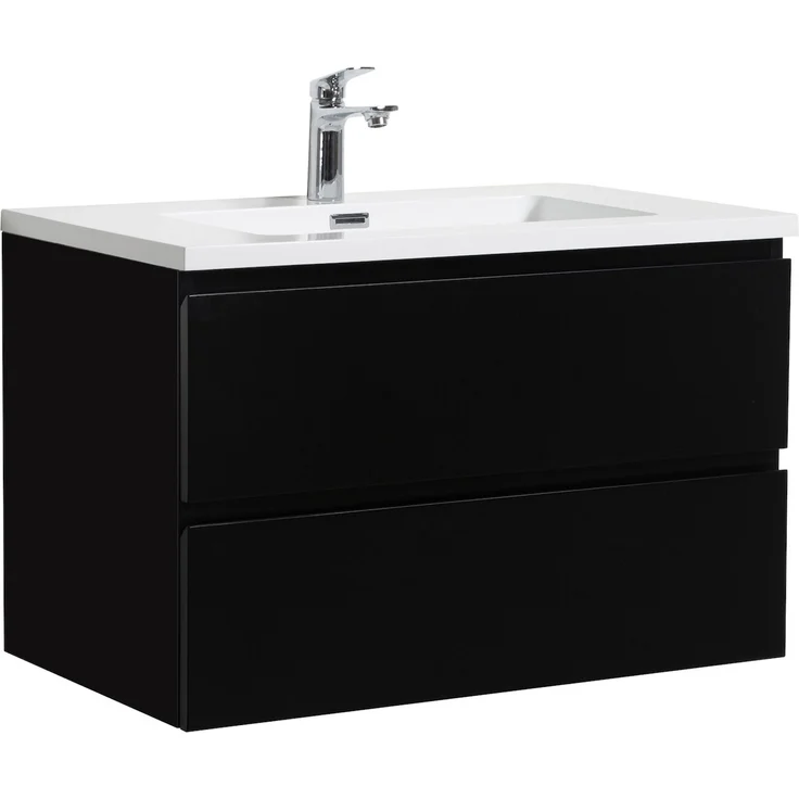 Badplaats Badmöbel Set mit Waschbecken und Unterschrank Angela 80 x 48 cm Schwarz Matt - Waschbeckenunterschrank mit Soft-Close und Waschbecken, Vorgemontiert – Bild 1