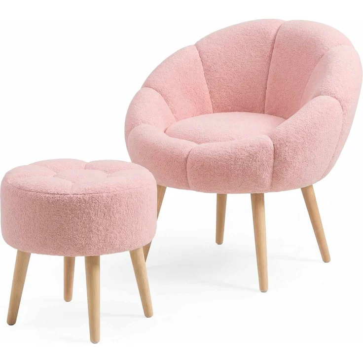 Hanah Home 'Lida - Pink' Ohrensessel- und Hocker-Set (2-teilig), Rosa, 75 x 100 x 42 cm – Bild 2