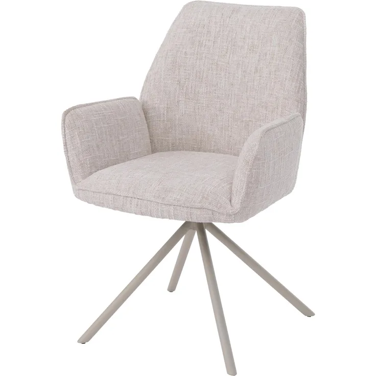 Esszimmerstuhl HWC-G67, Küchenstuhl, drehbar Auto-Position Metall Chenille (410g/m²) ~ Gestell creme, creme