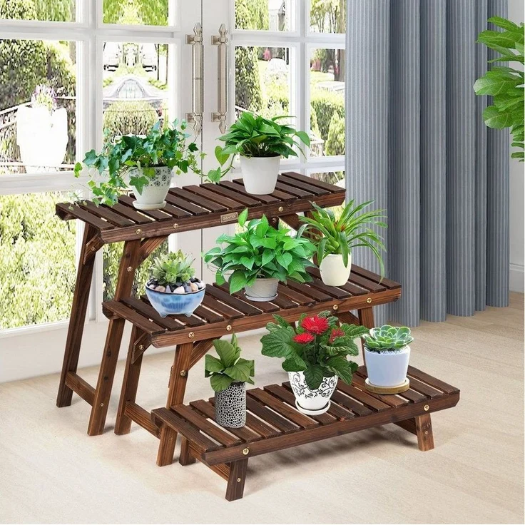 COSTWAY Pflanzentreppe (3 St), Blumenständer freistehend, 70 x 27 x 53 cm – Bild 2