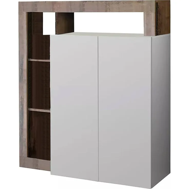 Dmora Kommode Smeraldo, Wohnzimmerbuffet, Wohnzimmer-Sideboard, Moderne Küchen-Speisekammer, Made in Italy, 108x42 h127 cm, Glänzendes Weiß und Akazie