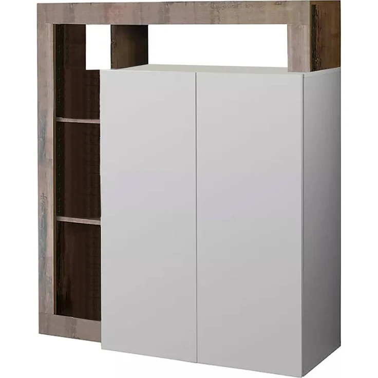 Dmora Kommode Smeraldo, Wohnzimmerbuffet, Wohnzimmer-Sideboard, Moderne Küchen-Speisekammer, Made in Italy, 108x42 h127 cm, Glänzendes Weiß und Akazie – Bild 1