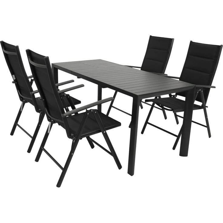DEGAMO LAGOS Gartengarnitur, Aluminium, anthrazit/schwarz, 5-teilig (4x Klappsessel, 1x Ausziehtisch 120/162x70cm) – Bild 1