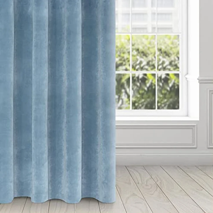 Eurofirany 'VILLA' Vorhang, Samtvorhänge, Velours Blickdicht, Blau, KRÄUSELBAND, H270 x B140 cm (1er Pack) – Bild 6