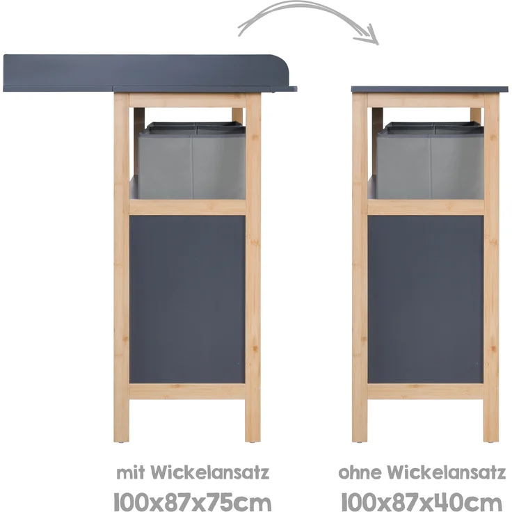 roba Wickelkommode 'Berlin' - inkl. Wickelansatz - 2 Schubladen - Anthrazit / Bambus – Bild 7