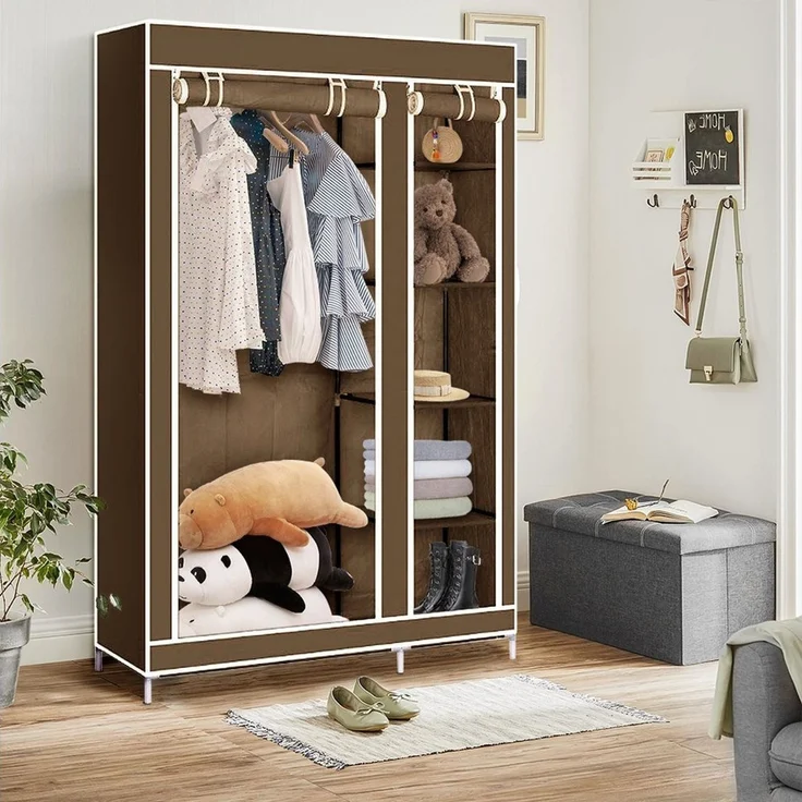 JEOBEST Stoffschrank Kleiderschrank, Stoffschrank, faltbare Garderobe mit Kleiderstangen mit Kleiderstange, Reißverschluss & Ablagen – Bild 3