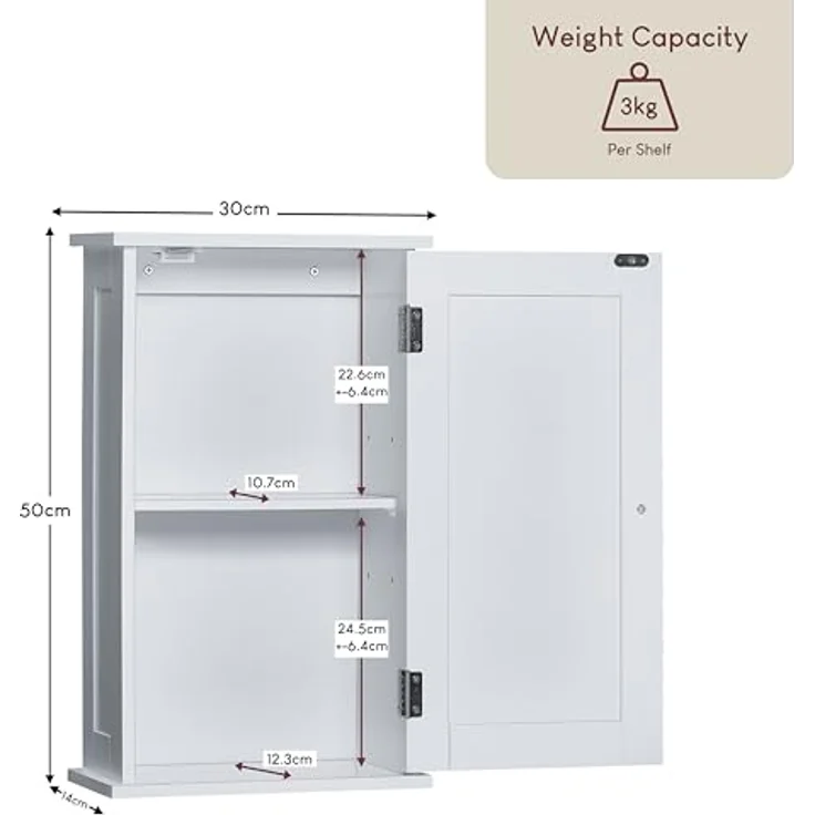 Bath Vida Priano Badezimmerschrank mit 1 Tür, Wandmontage, Aufbewahrungsregal, weiß – Bild 4