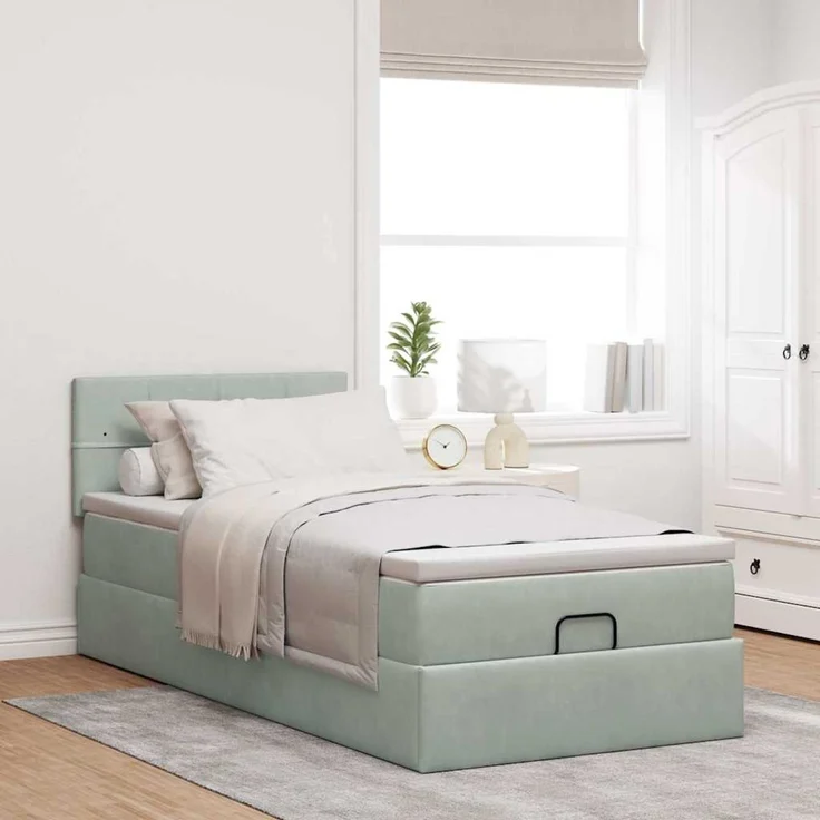 vidaXL Ottoman-Bett mit Matratze & LEDs Hellgrau 80x200 cm Samt 3312584 – Bild 3