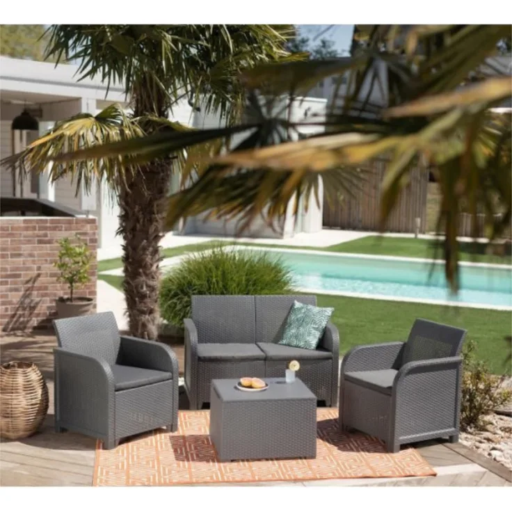 Keter Balkon und Garten Lounge-Set "Sanremo" mit Tisch, dunkelgrau,2-Sitzer-Sofa, 2 Sessel und Tisch