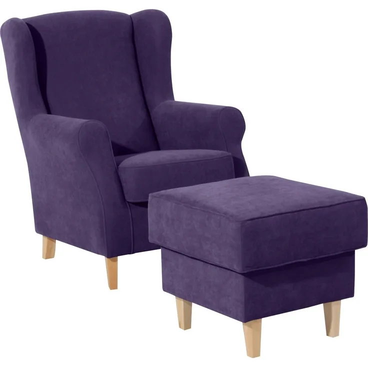 Ohrensessel Karlen Bezug Veloursstoff Buche natur / violett 22059