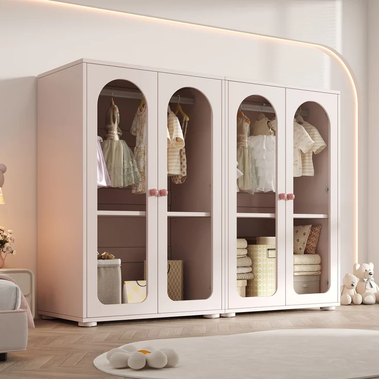 Kleiderschrank-Set 160x50x120 cm in Babyrosa, mit Acryl-Türen und verstellbaren Böden – Bild 3