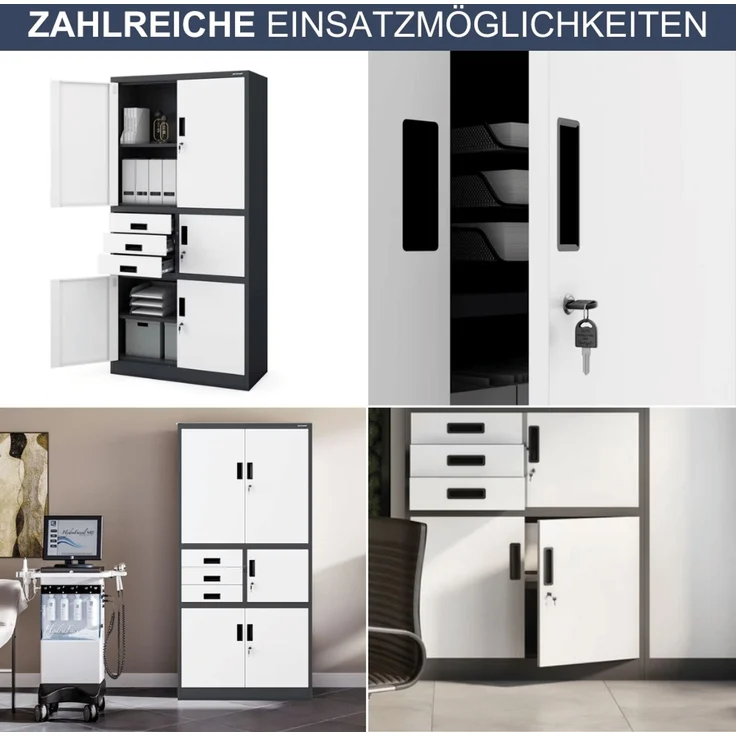 Aktenschrank abschließbar GEDO - mit Tresor & Schubladen| Büroschrank aus Stahl Metallschrank Werkstatt Mehrzweckschrank Werkzeugschrank, 185x90x40cm Anthrazit-Weiß – Bild 6