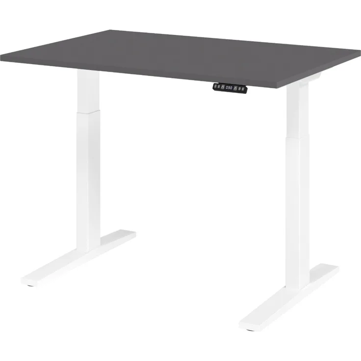 bümö elektrisch höhenverstellbarer Schreibtisch 120x80 cm in graphit, Gestell weiß - Sitz & Stehschreibtisch mit Memoryfunktion, elektrischer Stehtisch & Gaming Tisch, XMKA-Serie, XMKA12-G-W