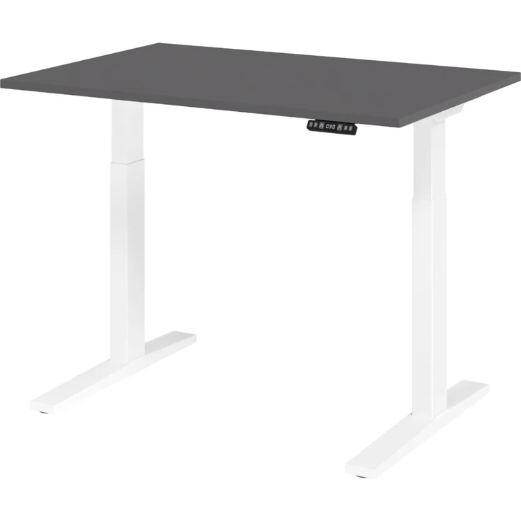 bümö elektrisch höhenverstellbarer Schreibtisch 120x80 cm in graphit, Gestell weiß - Sitz & Stehschreibtisch mit Memoryfunktion, elektrischer Stehtisch & Gaming Tisch, XMKA-Serie, XMKA12-G-W