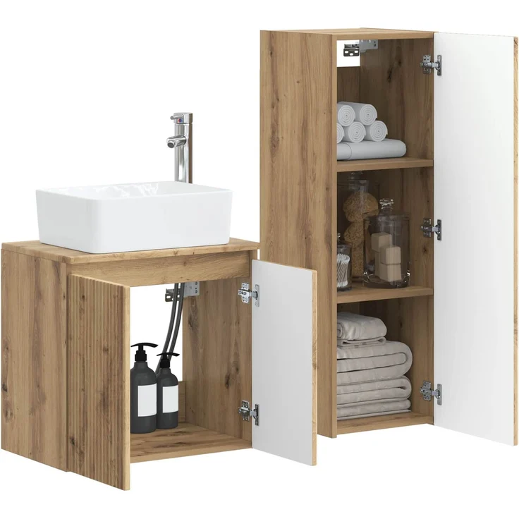 vidaXL Badezimmerschrank-Set 2 stk. Artisan-Eiche 33 x 34,5 x 100 cm 3406132 – Bild 3