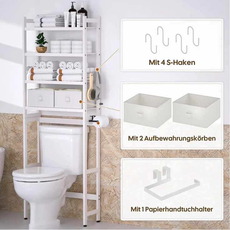 Yorbay Badregal Toilettenregal mit 2 Körben, Bambus WC Regal,59*23.3*166CM, Multifunktional Badezimmerregal,Platzsparend,Einfache Montage – Bild 3