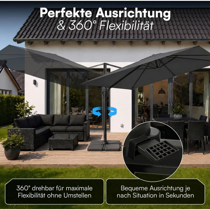 STEELSØN 'Lyrion' Sonnenschirm 300x300 cm quadratisch, neigbar und 360-Grad drehbar, anthrazit, Ampelschirm inkl. Abdeckung, UV50+ – Bild 2