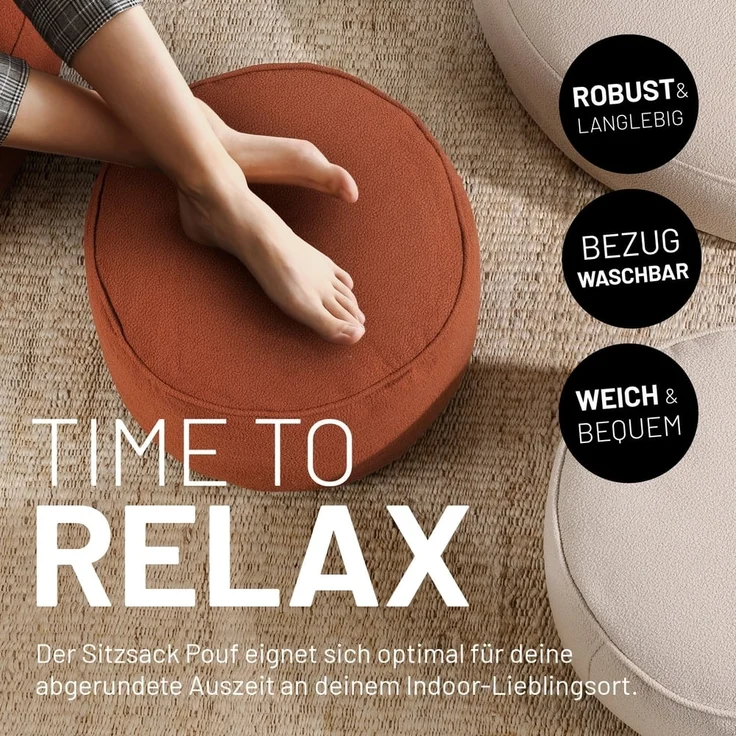 Lumaland Pouf Sitzsack Pouf Teddy 50L, Indoor-Bezug - weich waschbar - perfekt fürs moderne Zuhause – Bild 5