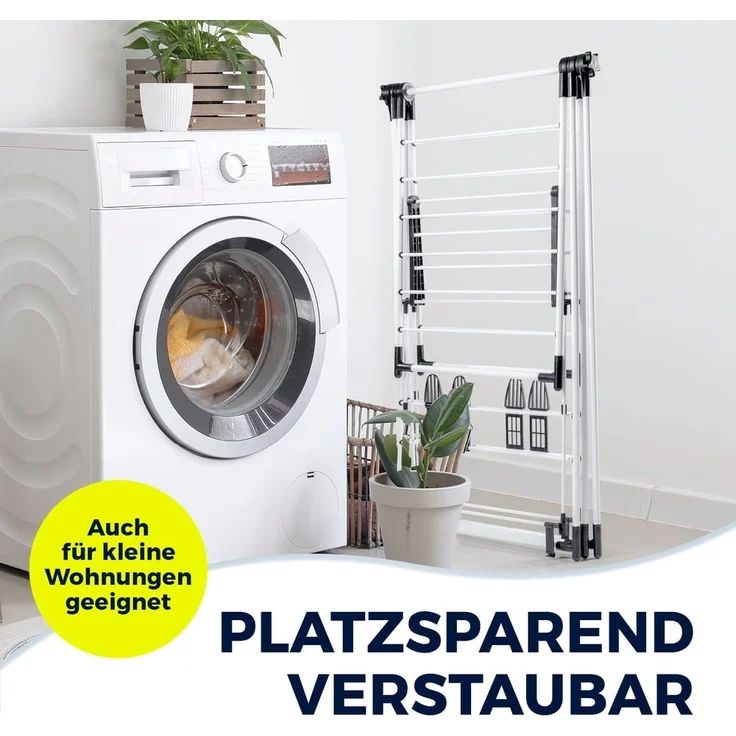 EASYmaxx Wäscheständer mit Kleiderstange 138x61x200cm schwarz/weiß klappbar – Bild 8