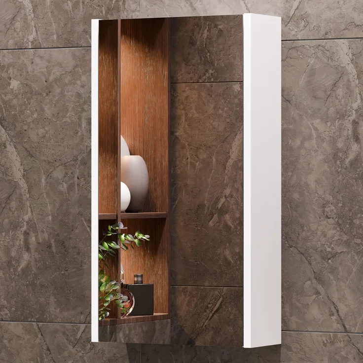 Planetmöbel Spiegelschrank in Weiß, Badmöbel für Badezimmer oder Gäste WC, 4 Fächer, Soft-Close-Funktion