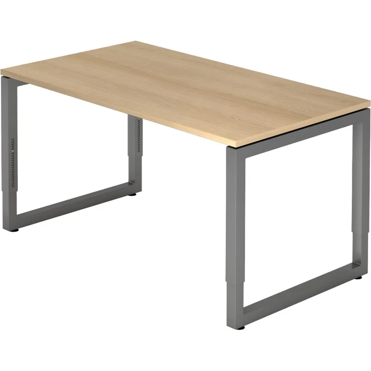 bümö höhenverstellbarer Schreibtisch R-Serie 140x80 cm in Eiche, Gestell in Graphit - PC Tisch klein für's Büro manuell höhenverstellbar, Computertisch verstellbar, RS-14-E-G