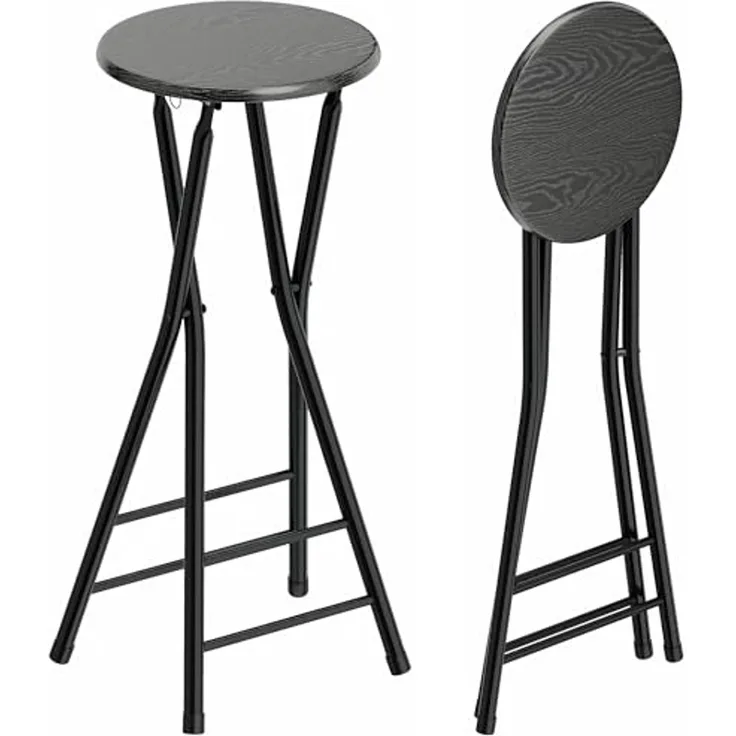 HOMCOM Barhocker mit Stahlgestell doppelter Fußstütze (Küchenstühle, 2 St, Klappbar Barstuhl), für Küche, Wohnzimmer, Esszimmer Schwarz