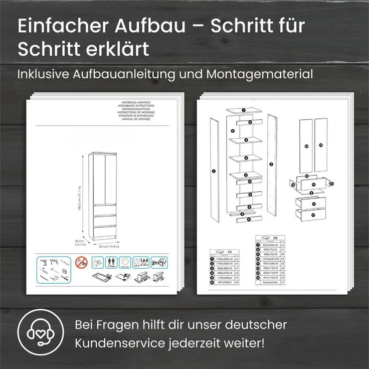 Home Collective Kleiderschrank Garderobenschrank Mehrzweckschrank Schrank platzsparend & vielseitig (50 x 40 x 180,5 cm (BxTxH), ideal für Schlafzimmer Flur & Arbeitszimmer) mit 2 Türig 3 Einlegeböden & 3 Schubladen in weiß – Bild 3