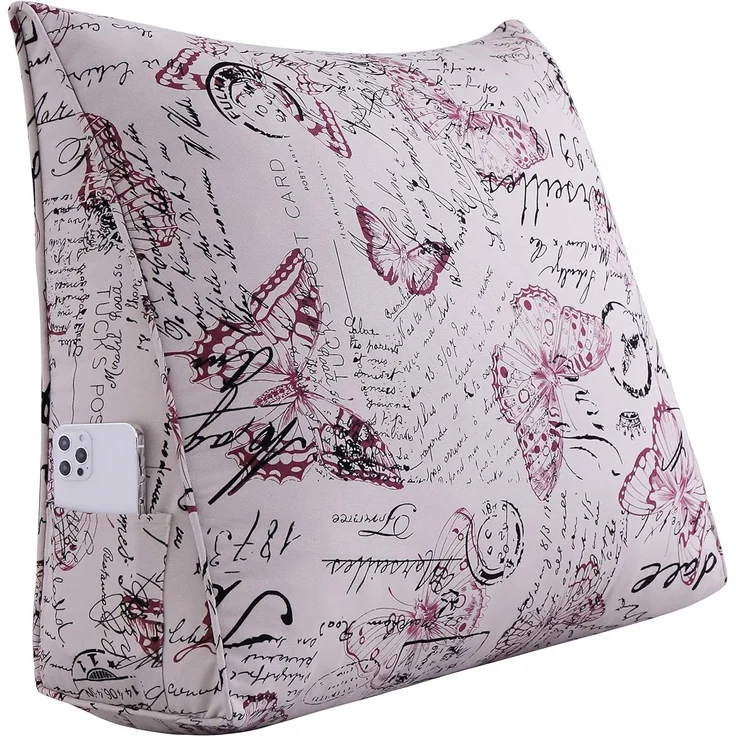 VERCART Lesekissen aus 100 % Baumwolle, Großes Dekoratives Keilkissen, Dreieckiges Bettruhekissen, Beinkissen für Couch oder Tiefes Sofa, Roter Schmetterling, 60cm – Bild 1