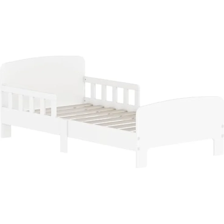 AIYAPLAY Kinderbett mit Rausfallschutz, Lattenrost (Kleinkindbett, 1-tlg, 143,5x74,2 cm Einzelbett), für Mädchen und Jungen 3–8 Jahre, Weiß – Bild 1