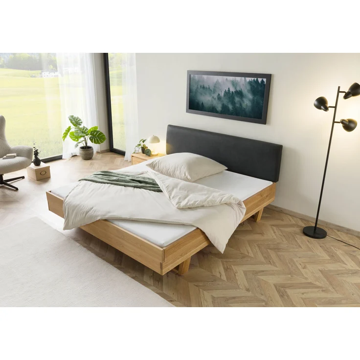 Bett mit Nachttisch links Fichte 160x200x85 natur gebeizt / geölt, Kopfteil anthrazit FICHTELBERG #54 – Bild 2