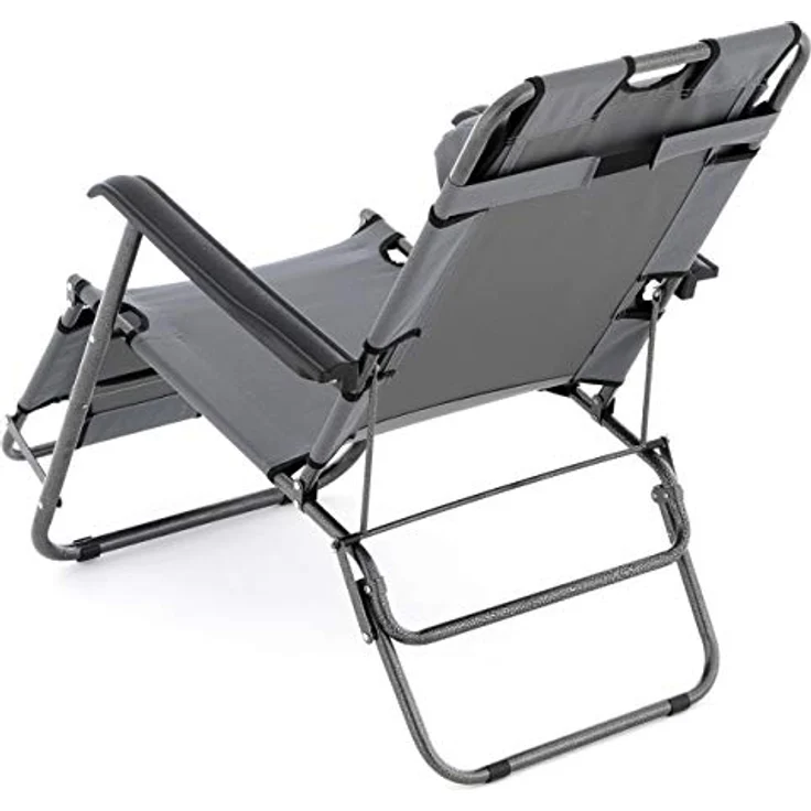 Nexos Liegestuhl Campingstuhl mit Liegefunktion Sonnenliege mit Kopfpolster Strandliege klappbar für Camping Freizeit Garten Strand grau Tragfähigkeit bis 100kg (Grau) – Bild 4