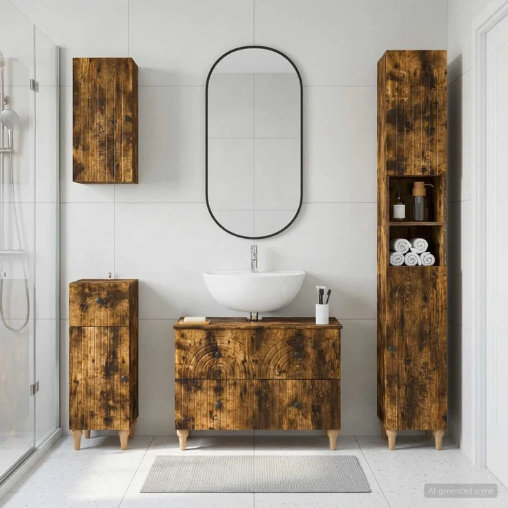 vidaXL 4-teiliges Badezimmer-Schrank-Set ALKMAAR Raucheiche 3417914 – Bild 1